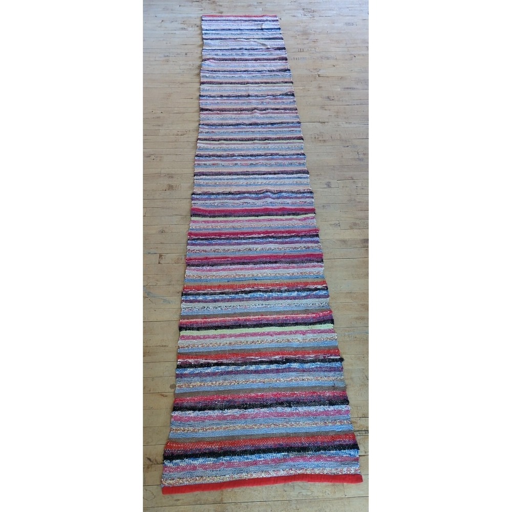 Antique Imported Swedish HandMade Rag Rug‎ Runner (22.5 x 133 inches )